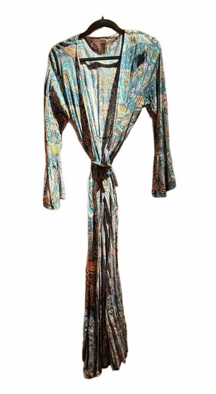 R.Vivimos Blue Paisley Print Long Sleeve Wrap Dress Size L